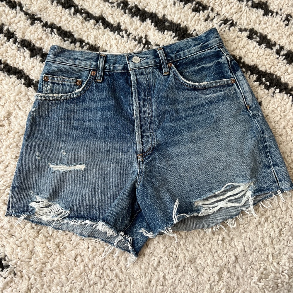 Agolde Blue Distressed Jean Shorts